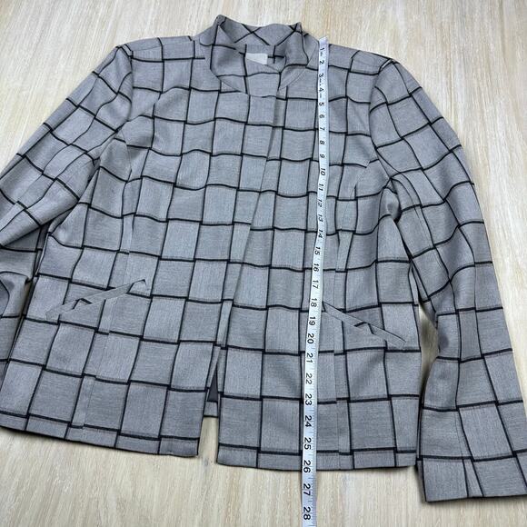 Halogen Gray Checkered Plaid Front Zipper Chic Casual Career Blazer Jacket XL - Picture 11 of 14